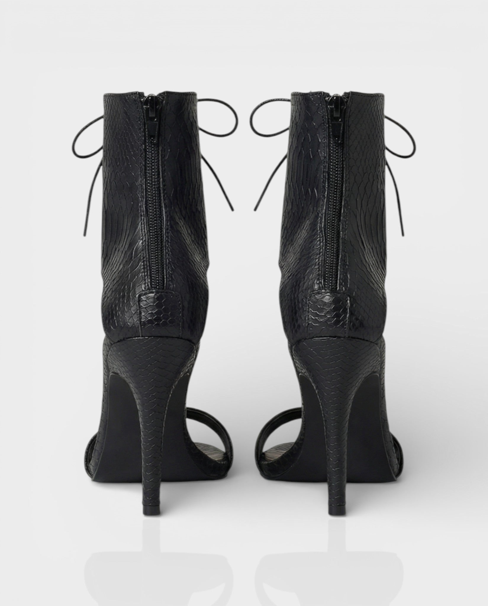 AMITY | Black Faux Snake Skin Lace-Up High Heels