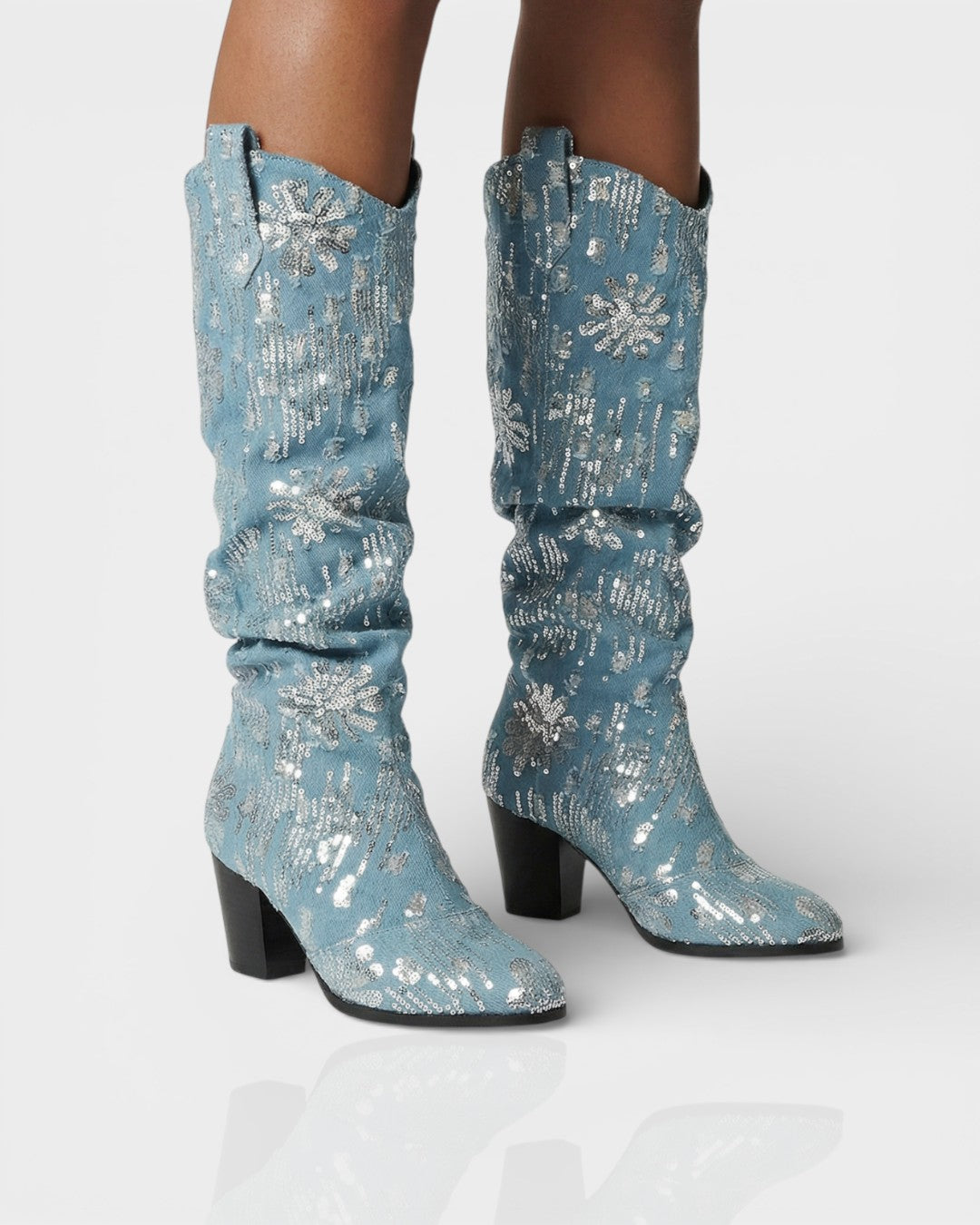 DIANNE | Sequin Floral Denim Cowboy Boots