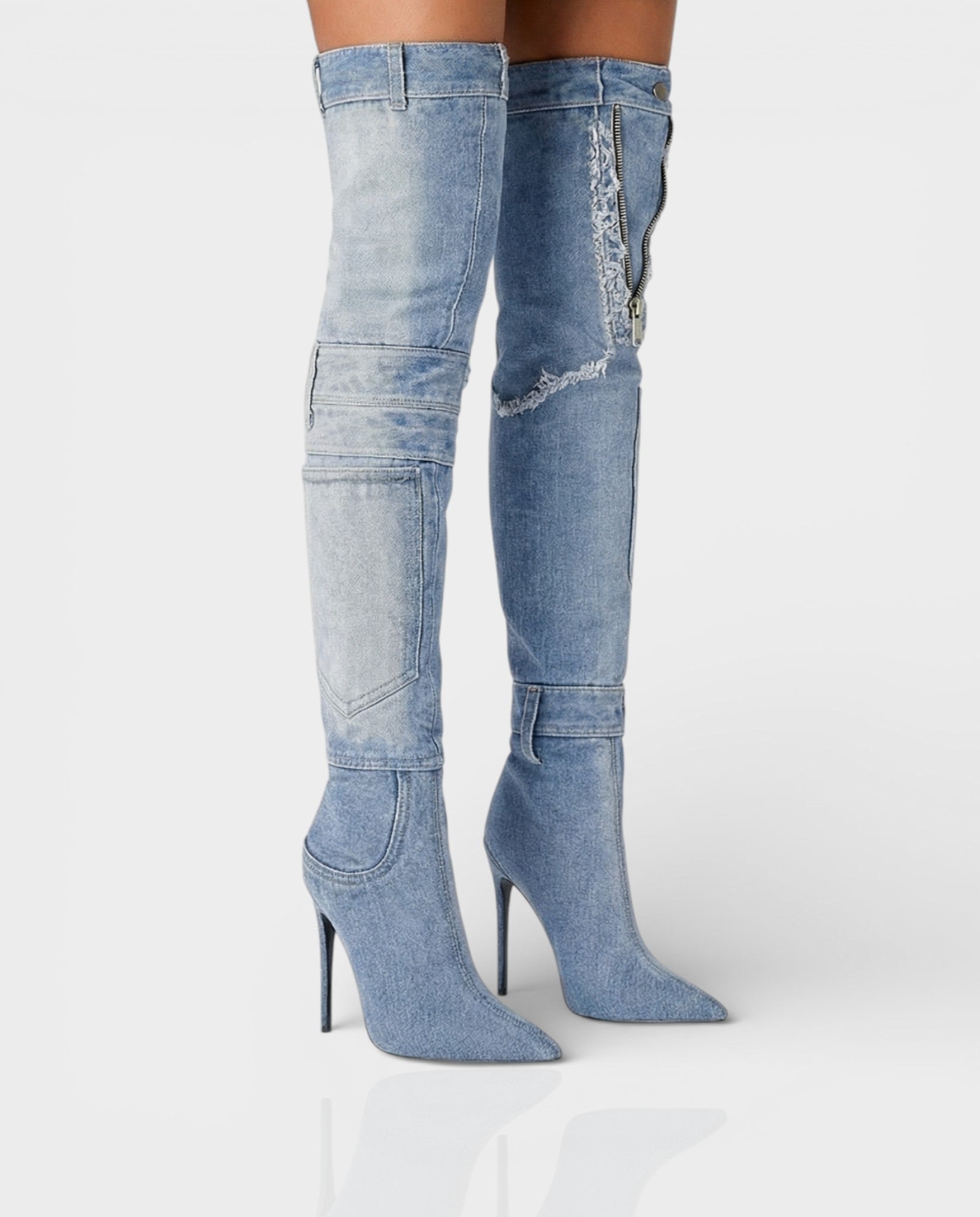 KACY | Denim High-Rise Stiletto Boots