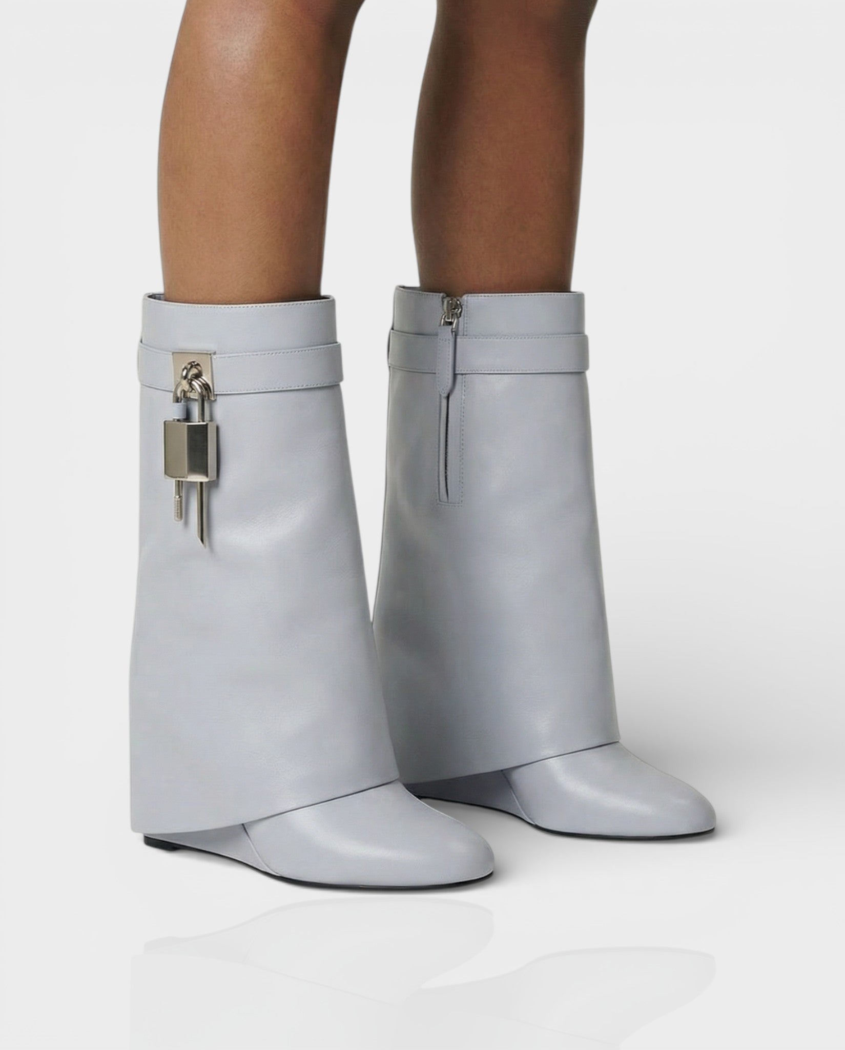 AVELINE | Padlock Wedge Faux Leather Ankle Boots