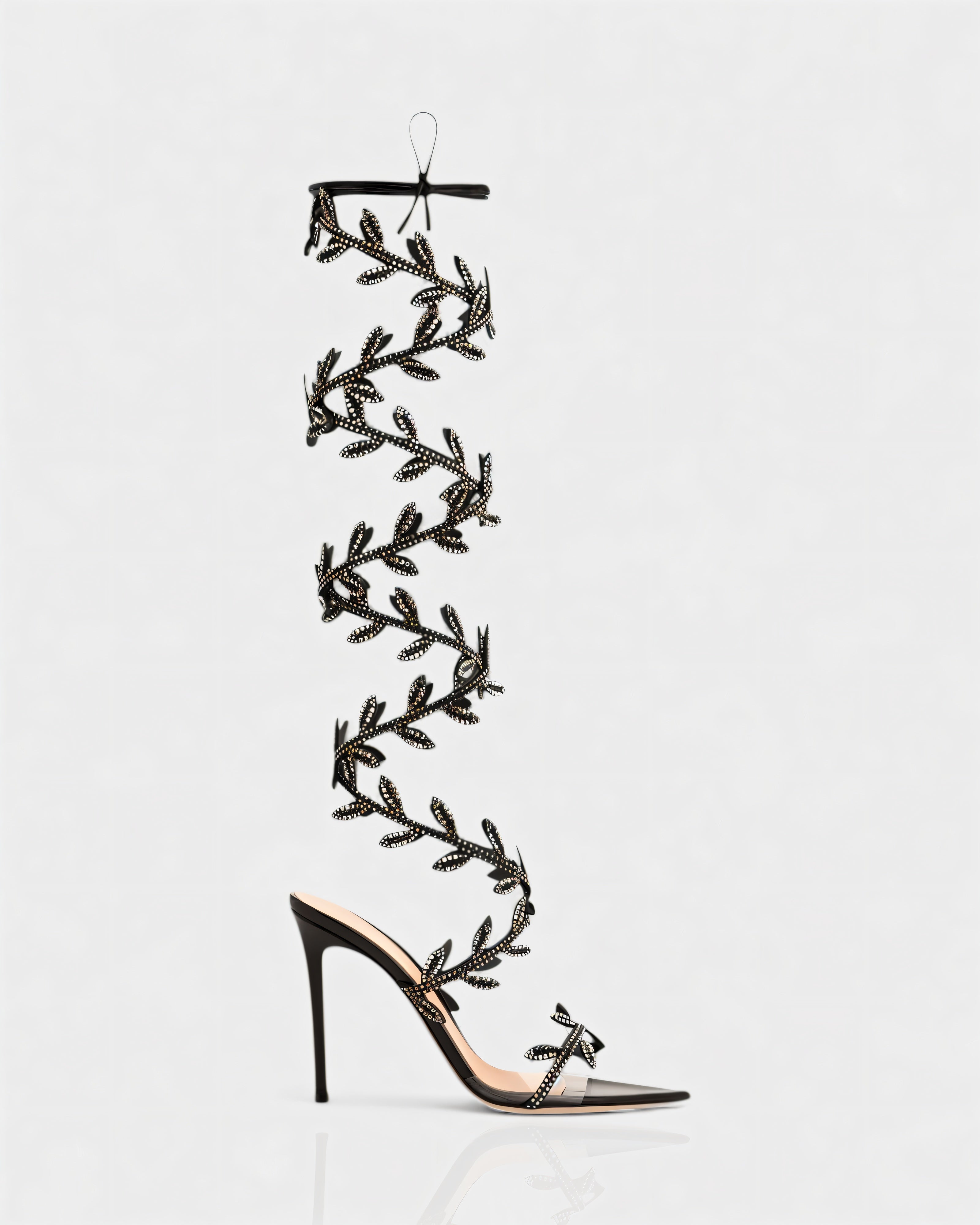 QUINA | Leaf Embellished Lace-Up Stiletto Heels