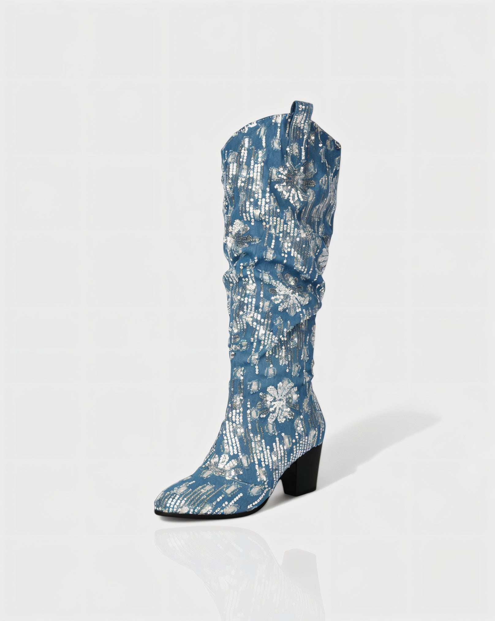 DIANNE | Sequin Floral Denim Cowboy Boots