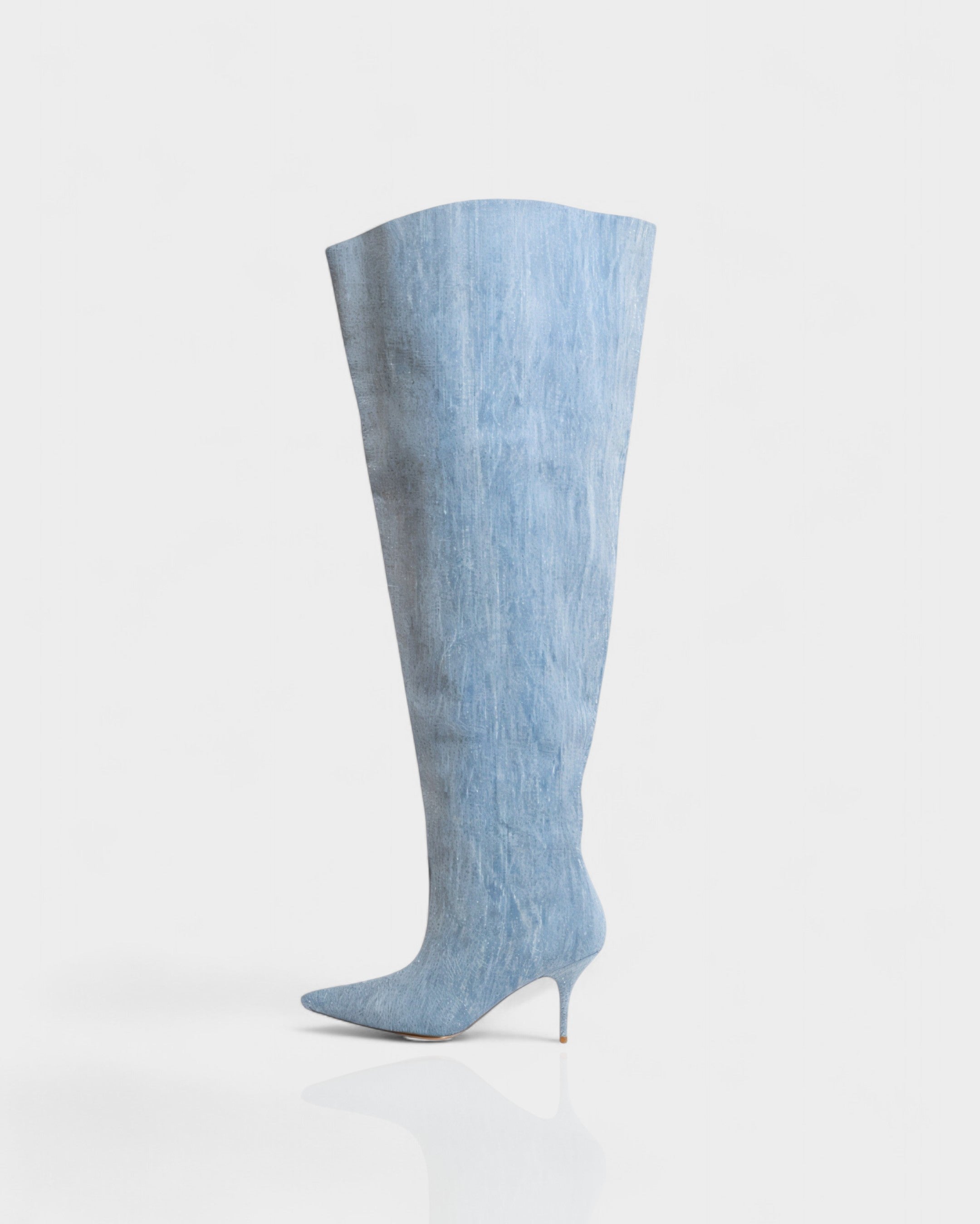 DAVIRA | Wide Calf Denim Stiletto Thigh-High Boots