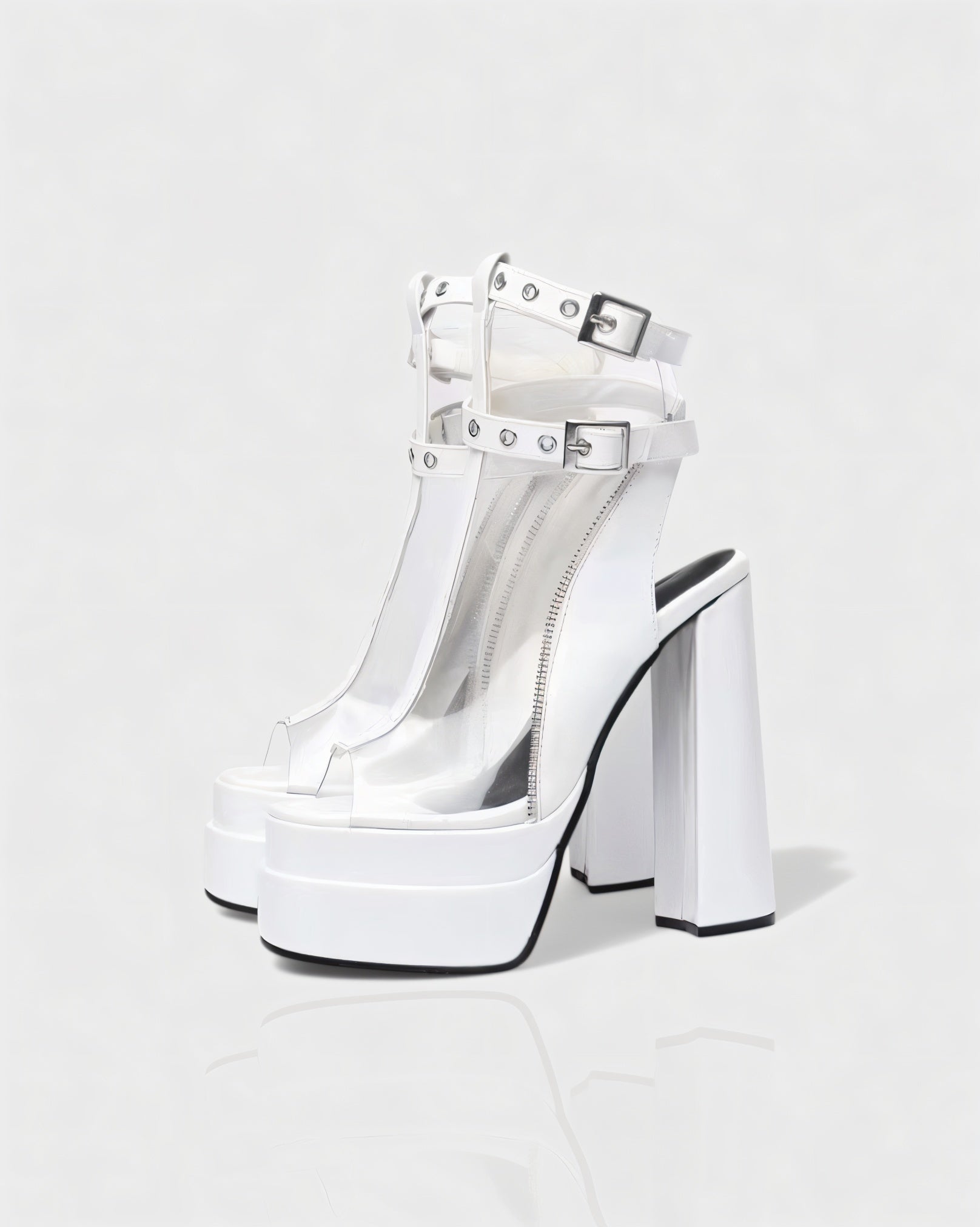 ELARYA | Peep Toe Heels with Clear Panels & Ankle Strap