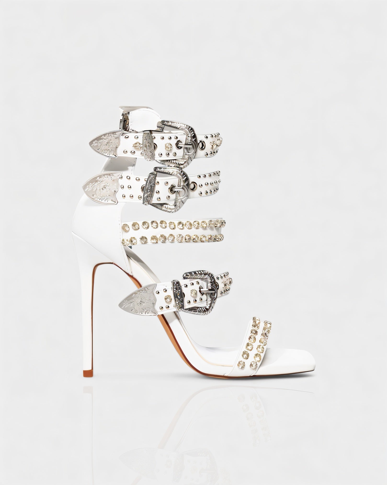 SHERAH | Open Toe & Rhinestone Embellished Stiletto Heels