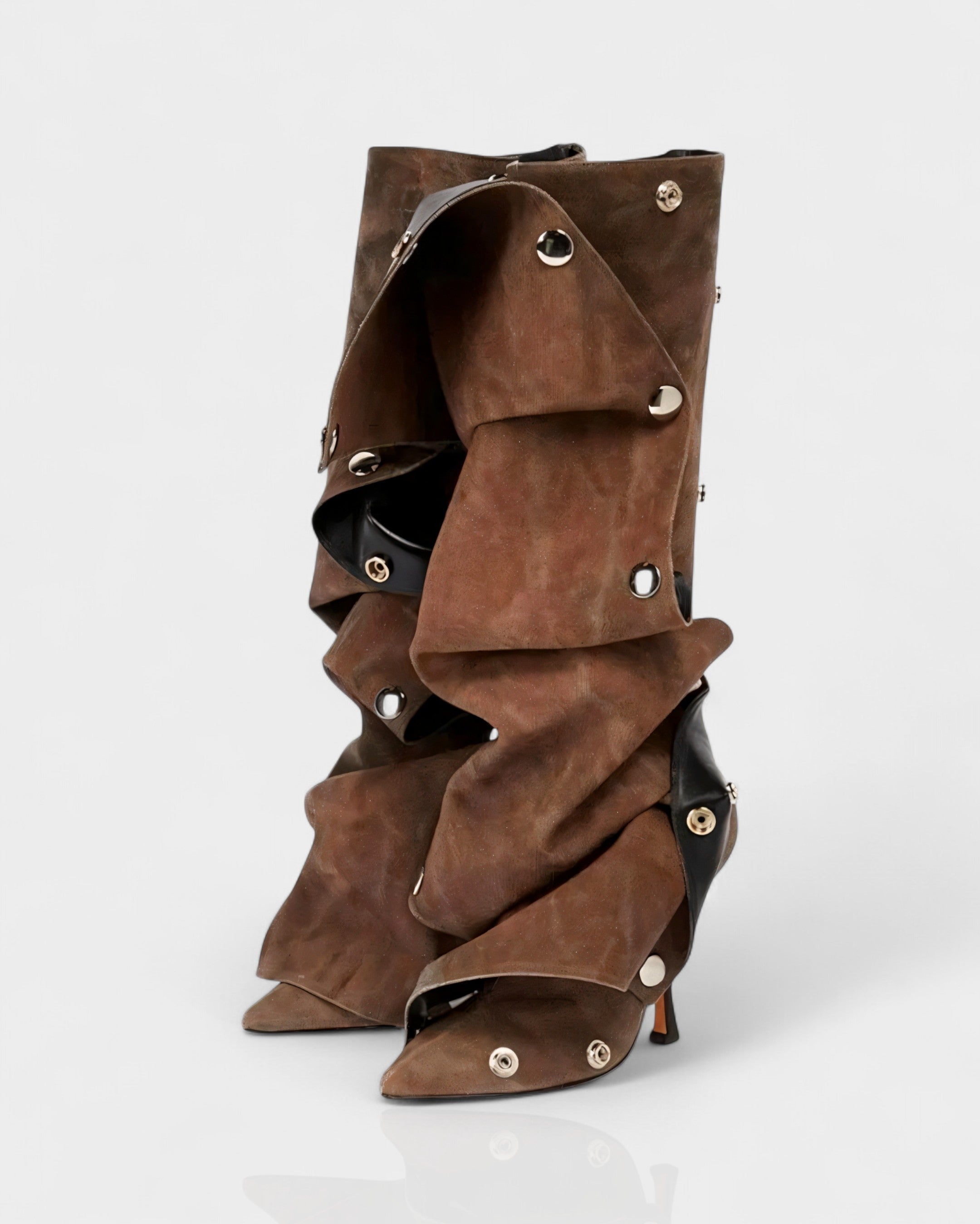 KIVARA | Stiletto Heel Fold-Over Rivet Knee-High Boots