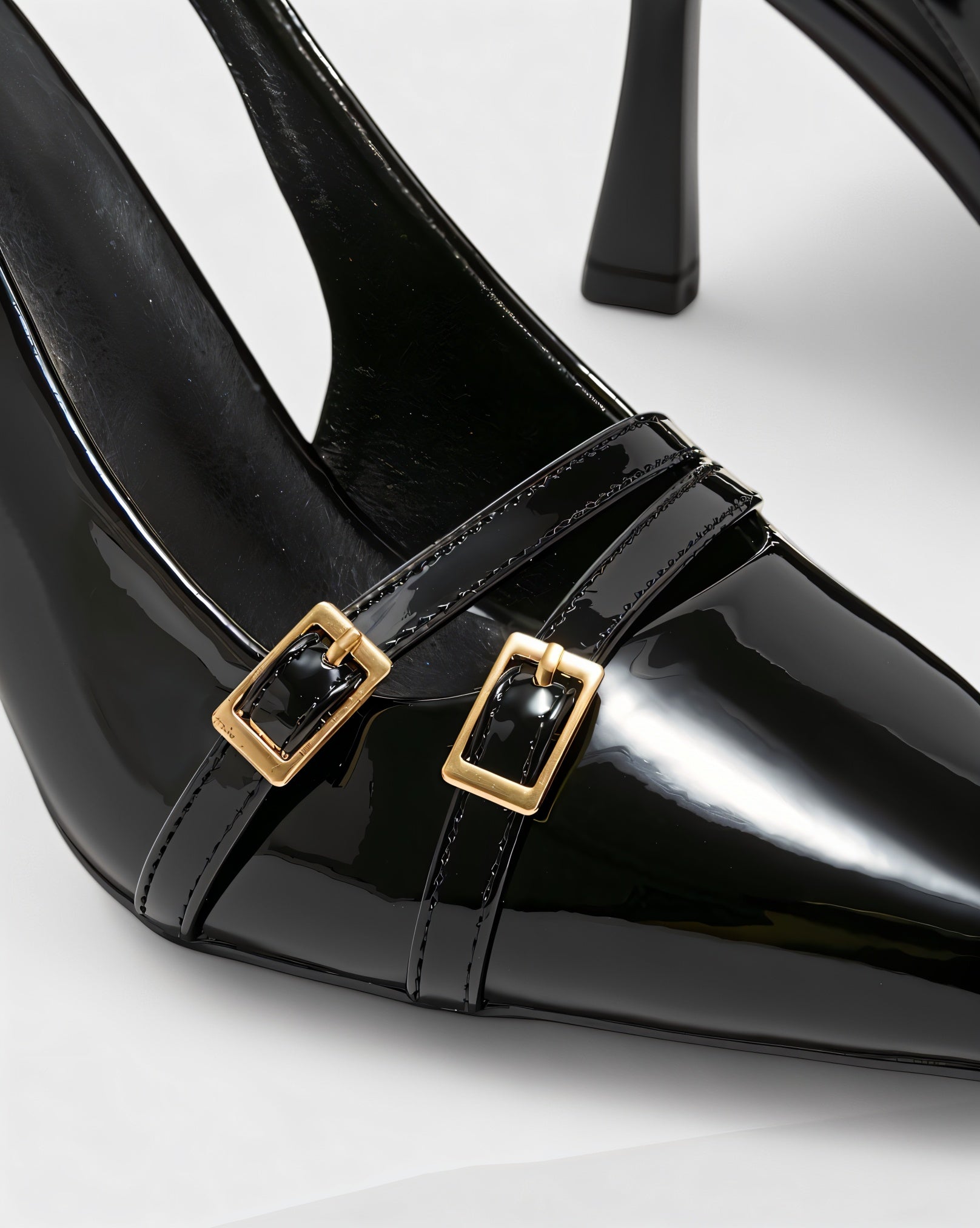 VALEN | Patent Buckle Slingback Heels
