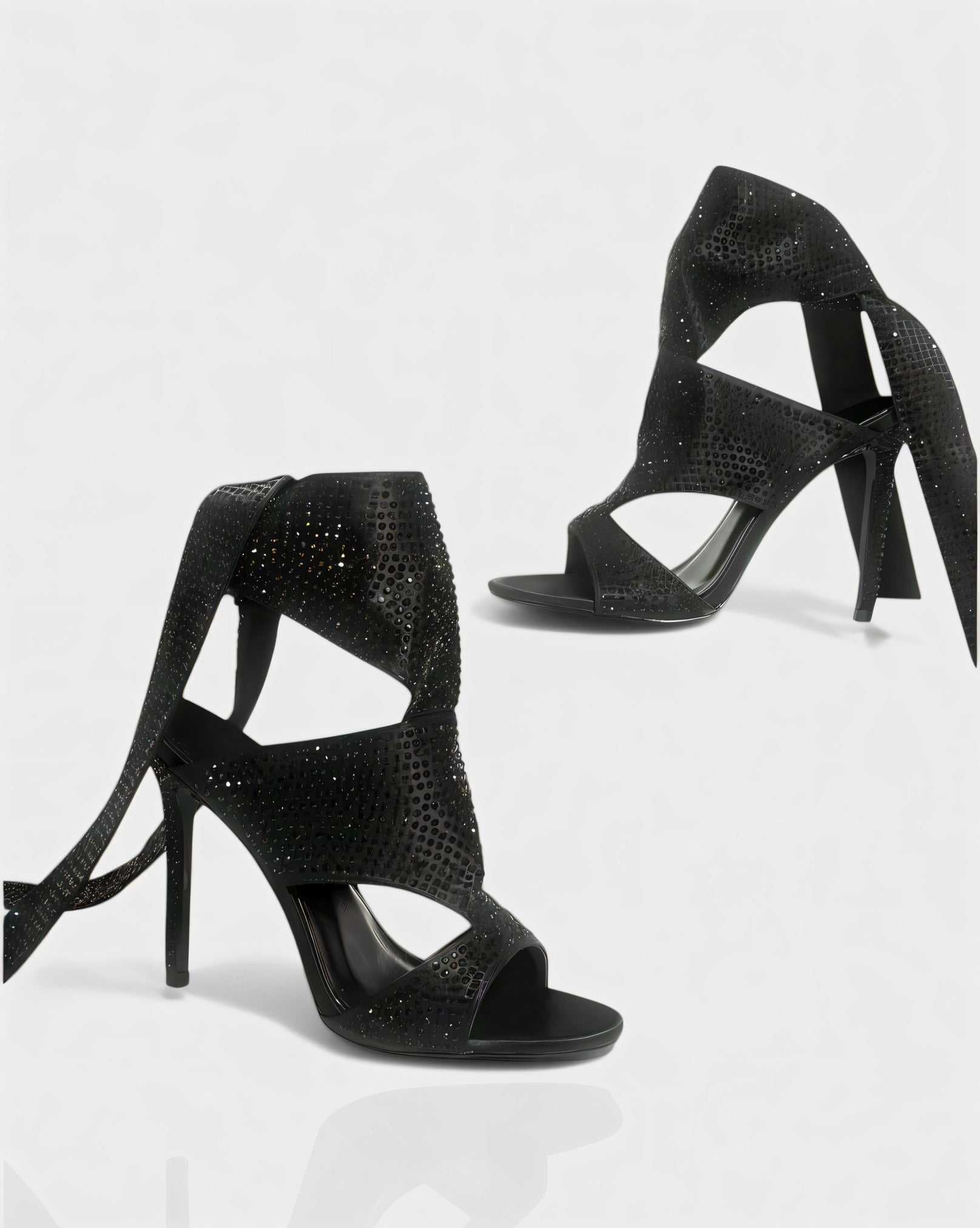 BRIANNE | Square Head Rhinestone Lace-Up Knee High Heels