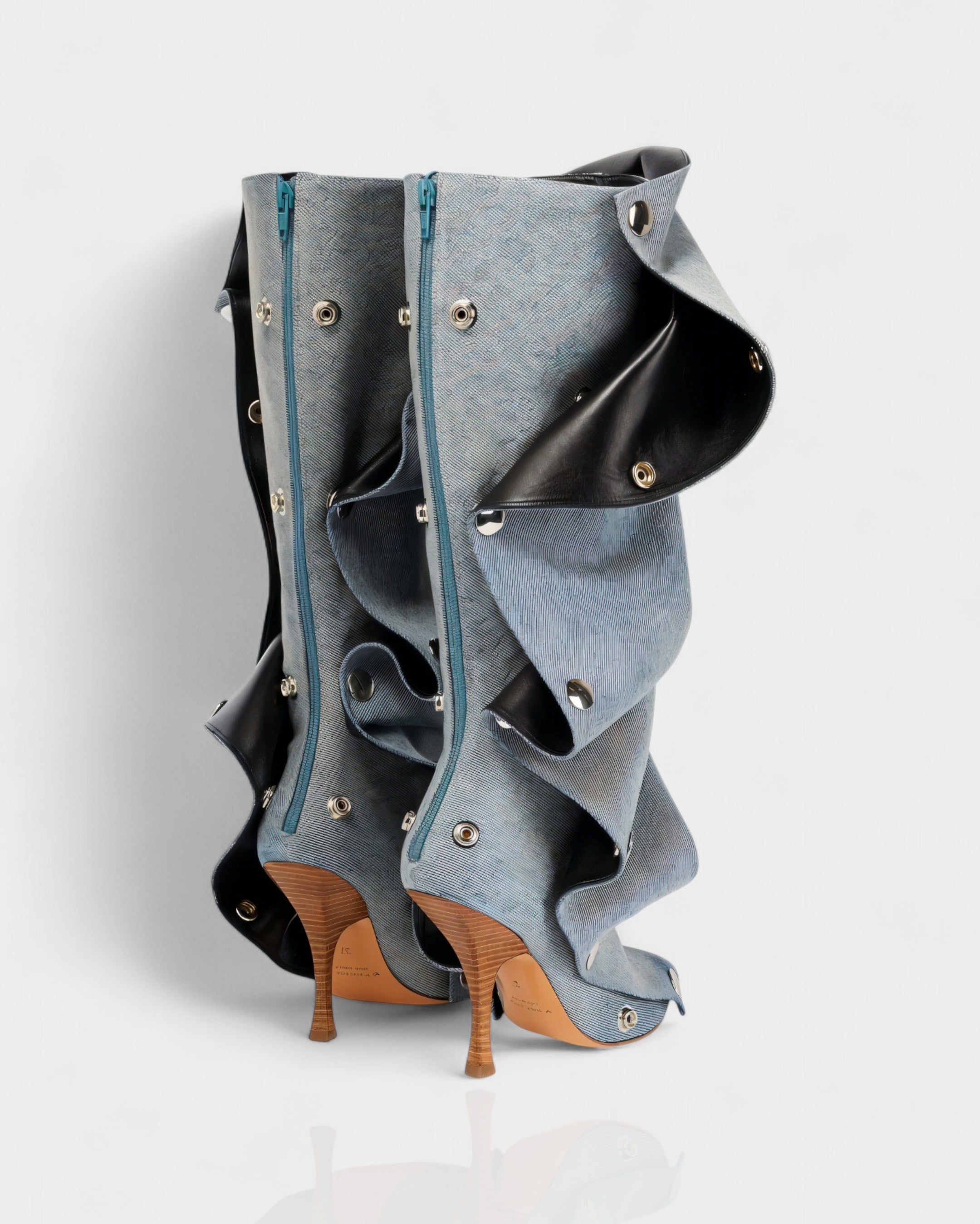KIVARA | Stiletto Heel Fold-Over Rivet Knee-High Boots