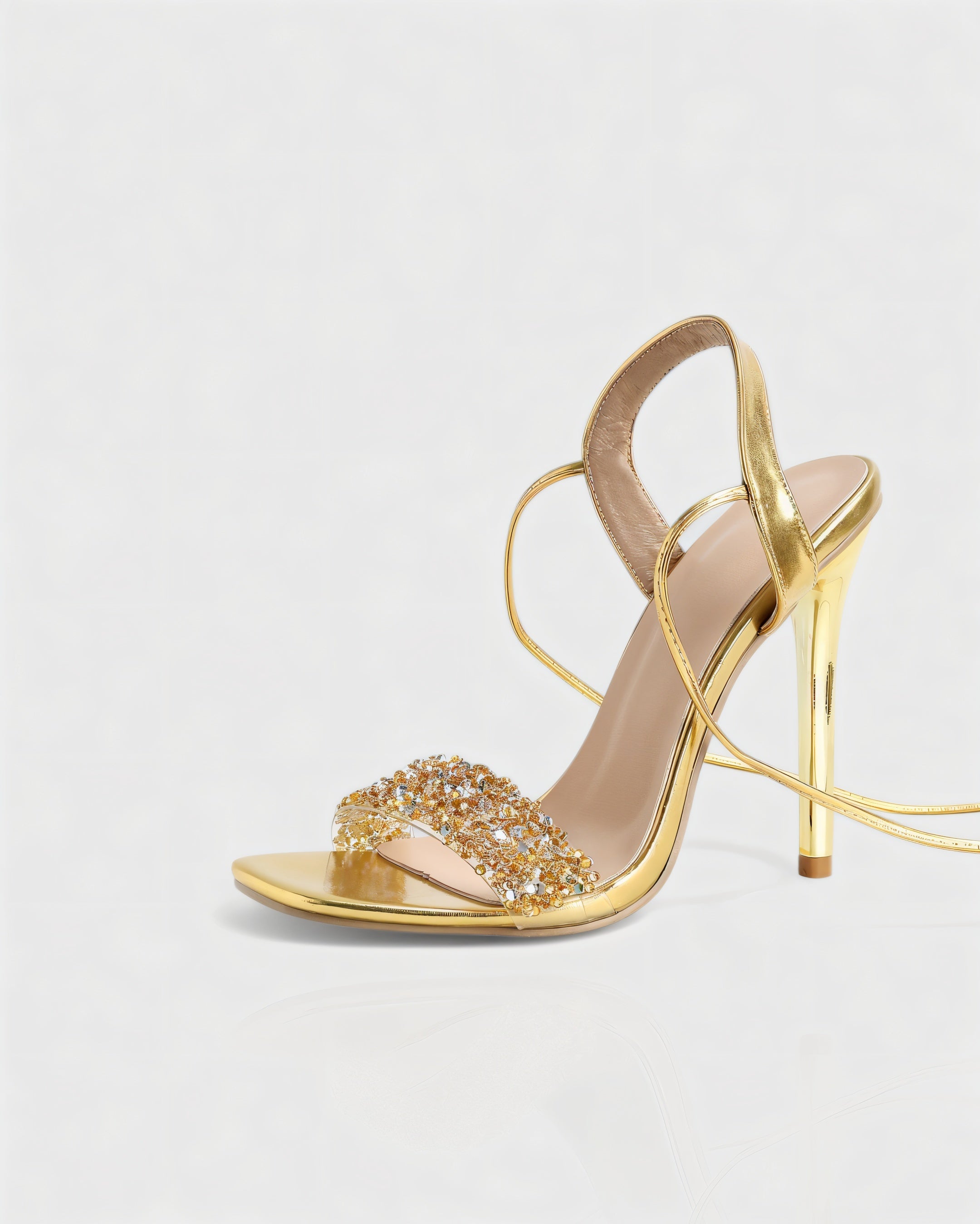 RONA | Gold Crystal Lace-Up Stiletto Heels