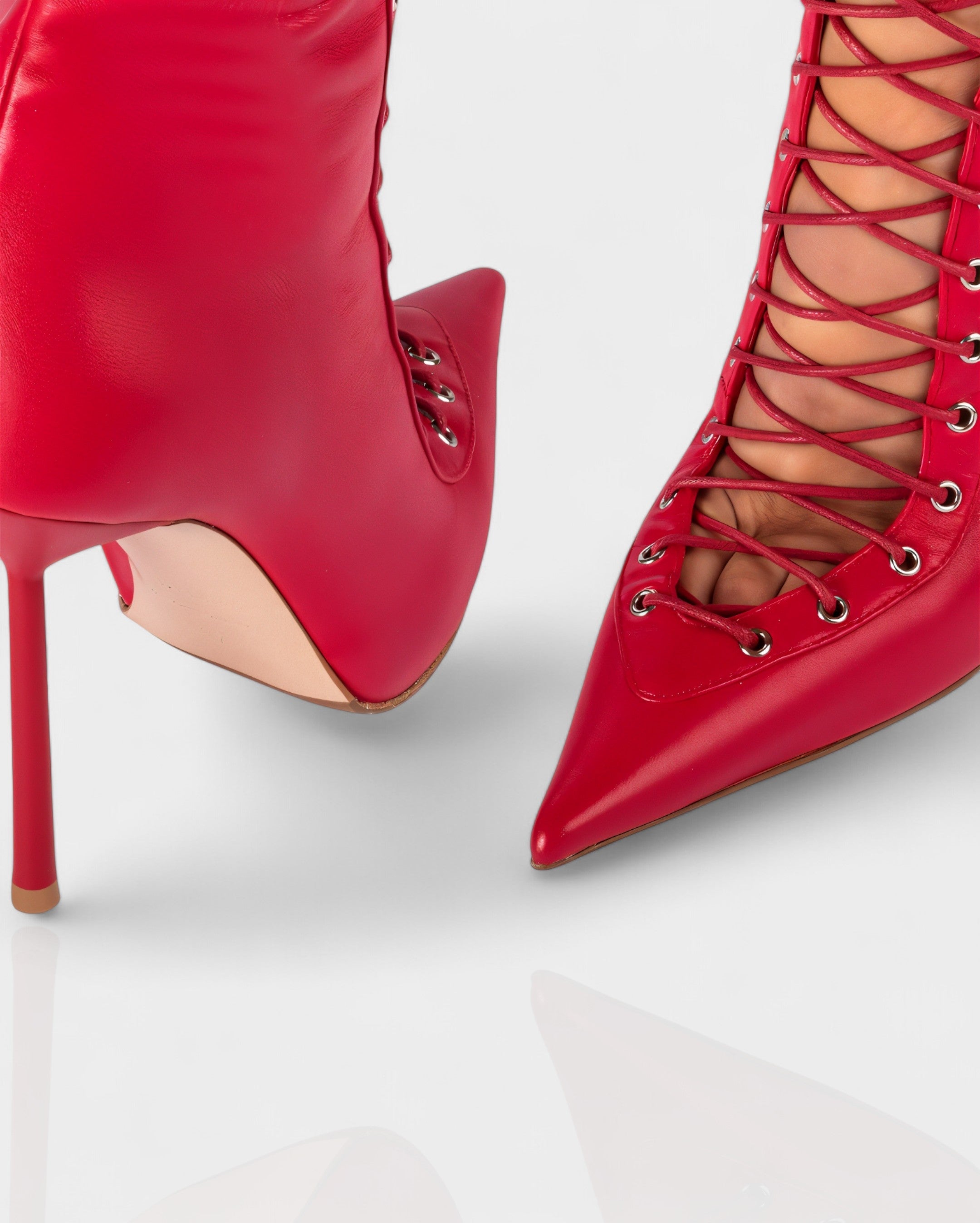 ESCAS | Lace-Up Faux Leather Knee-High Stiletto Boots