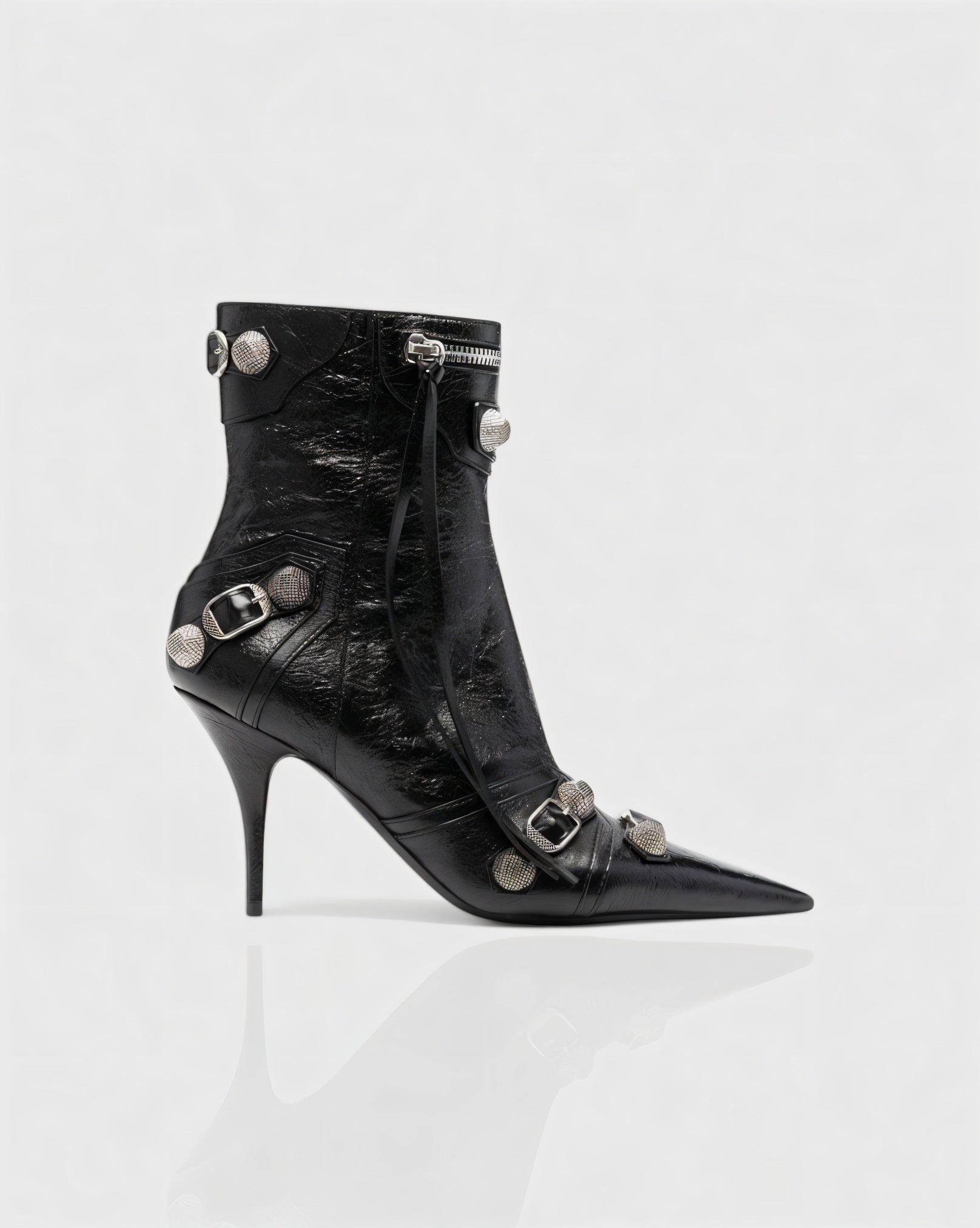 REVINA | Studded Leather Pointed-Toe Ankle Boots