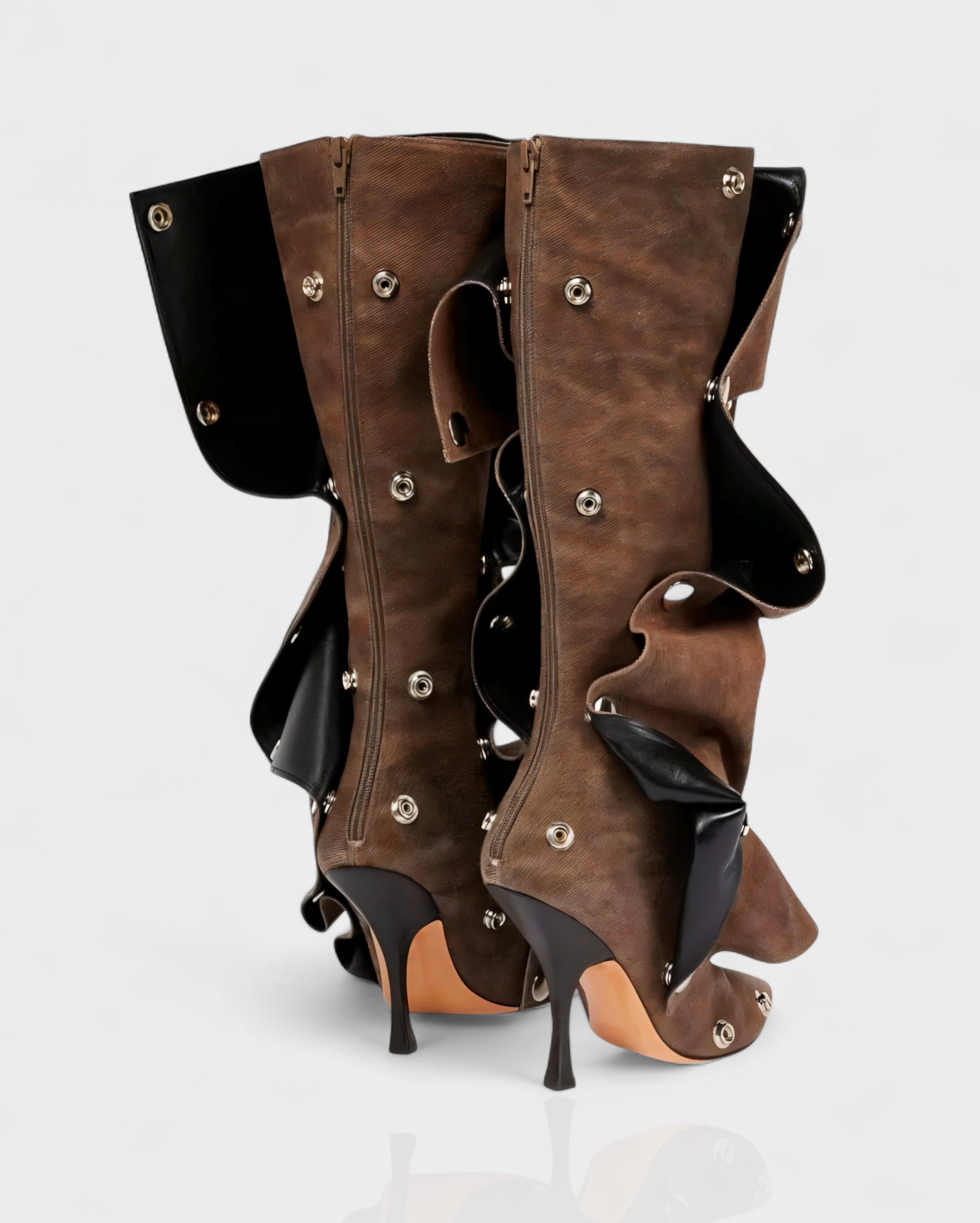 KIVARA | Stiletto Heel Fold-Over Rivet Knee-High Boots