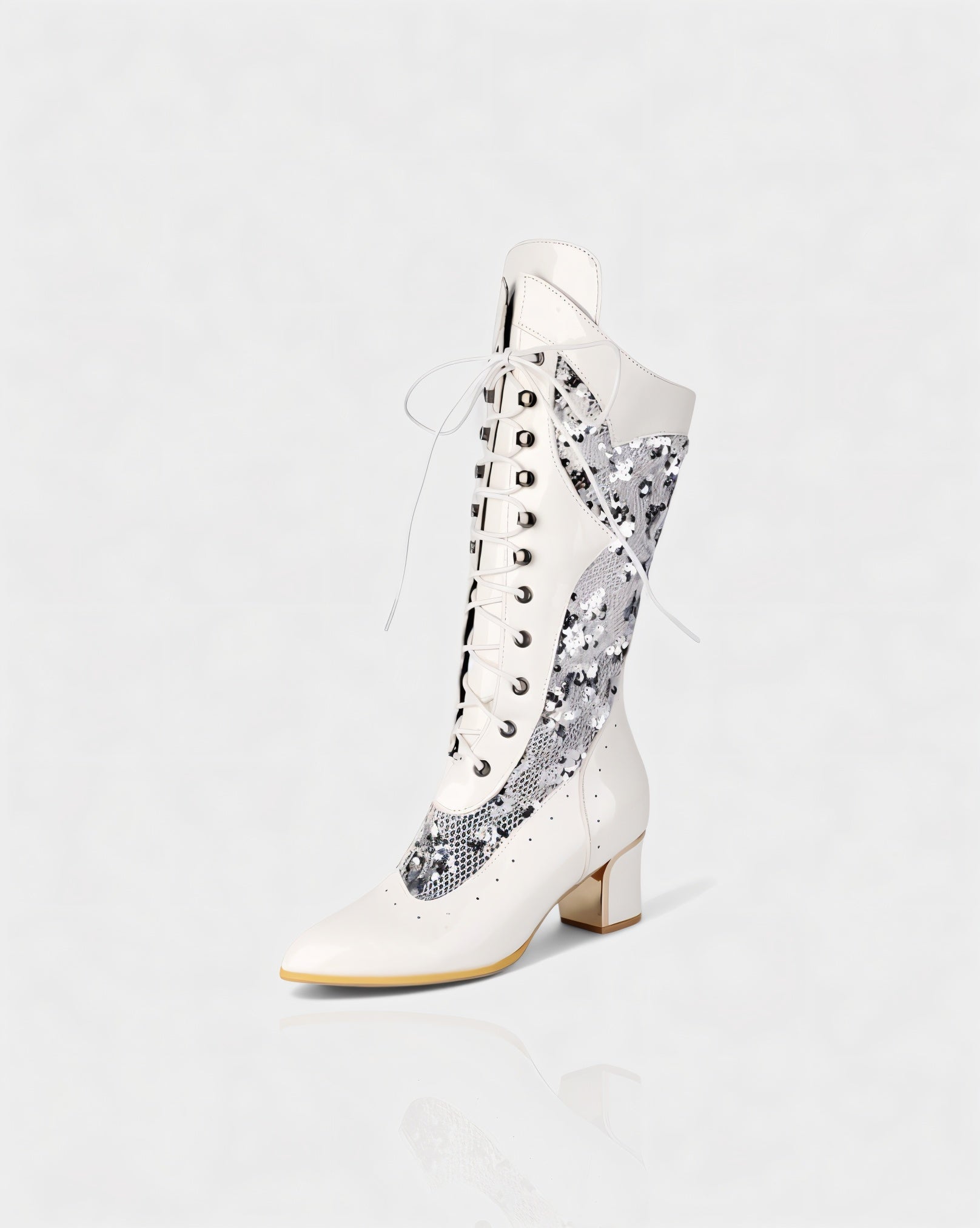 AROLA | Lace-Up Embroidered Mid-Calf Boots