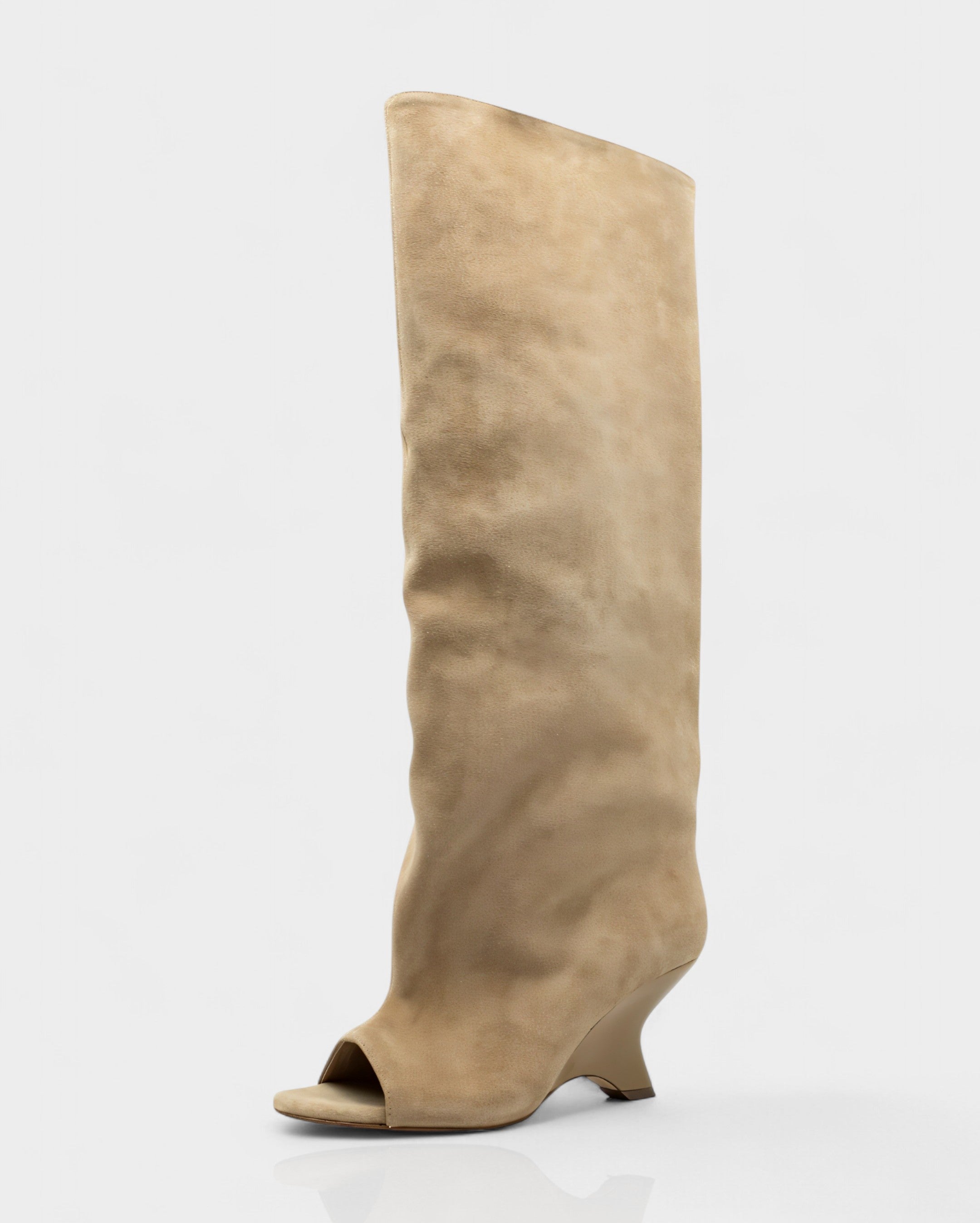 HELIRA | Peep Toe Wedge Knee High Boots