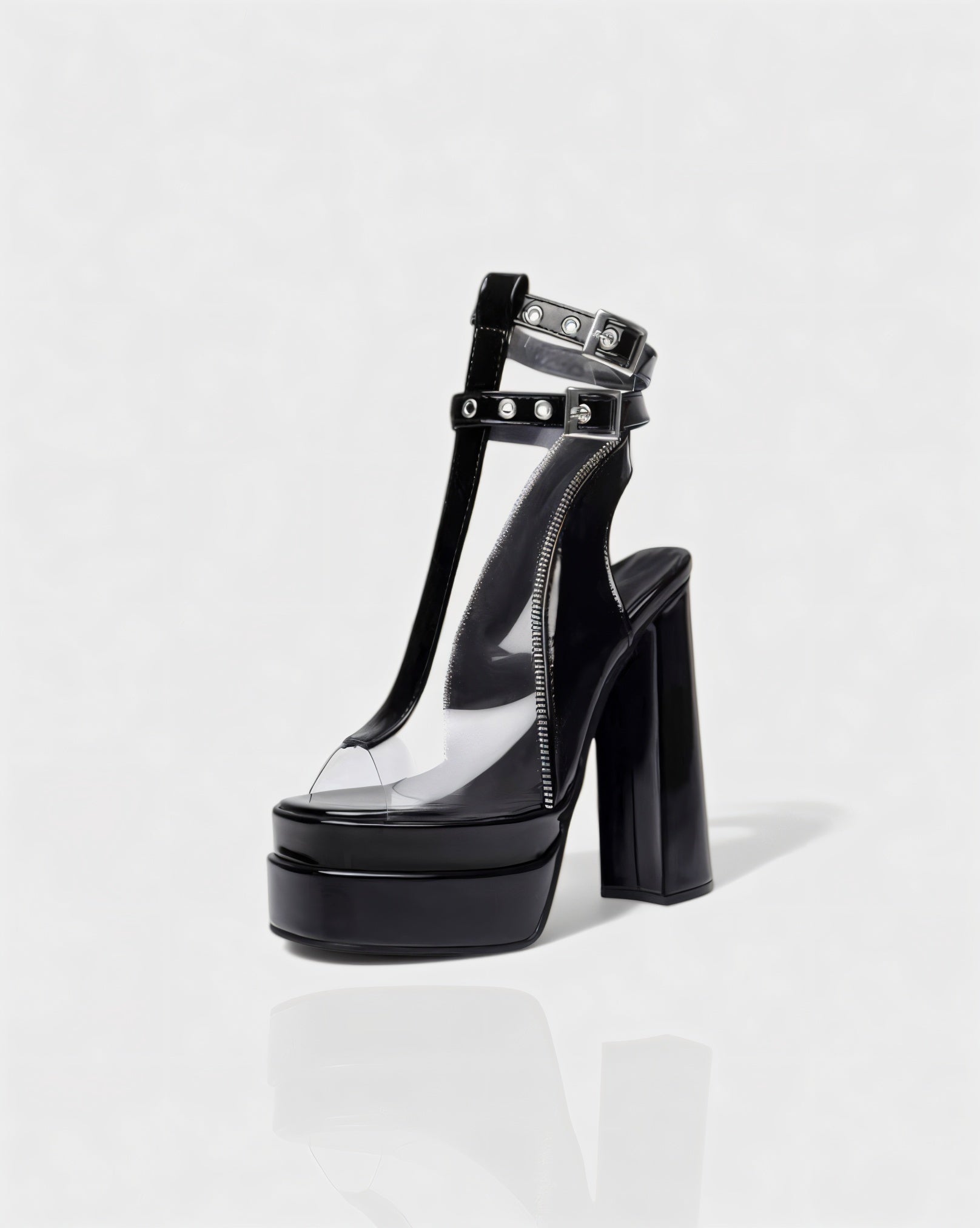 ELARYA | Peep Toe Heels with Clear Panels & Ankle Strap