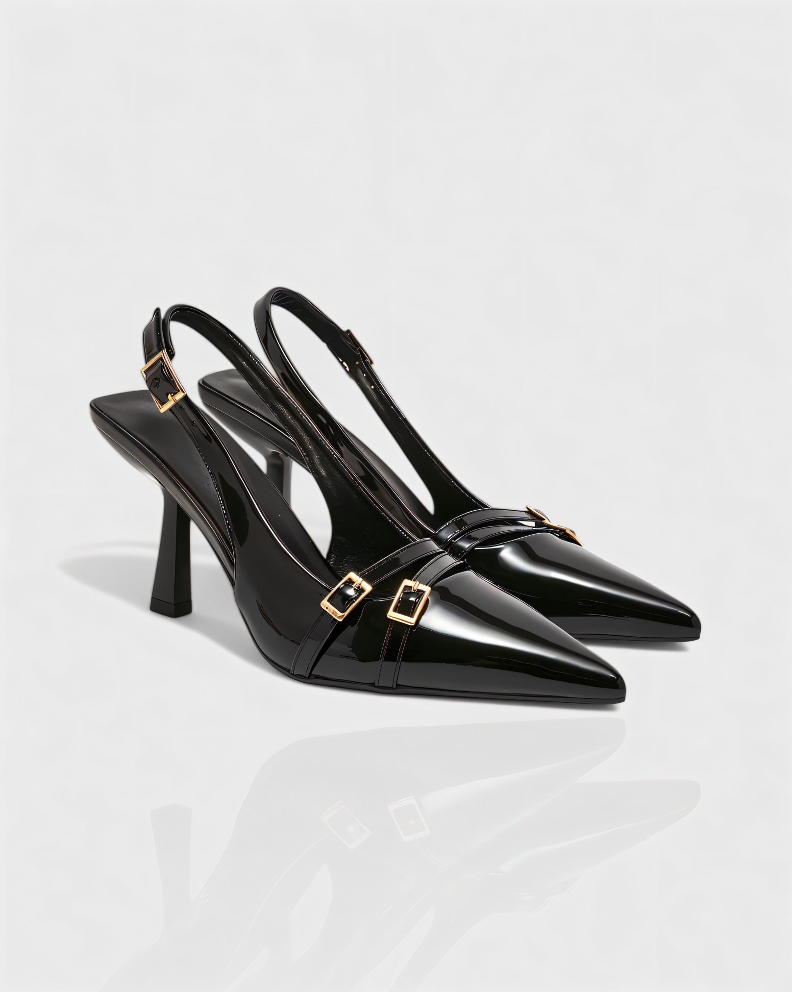 VALEN | Patent Buckle Slingback Heels