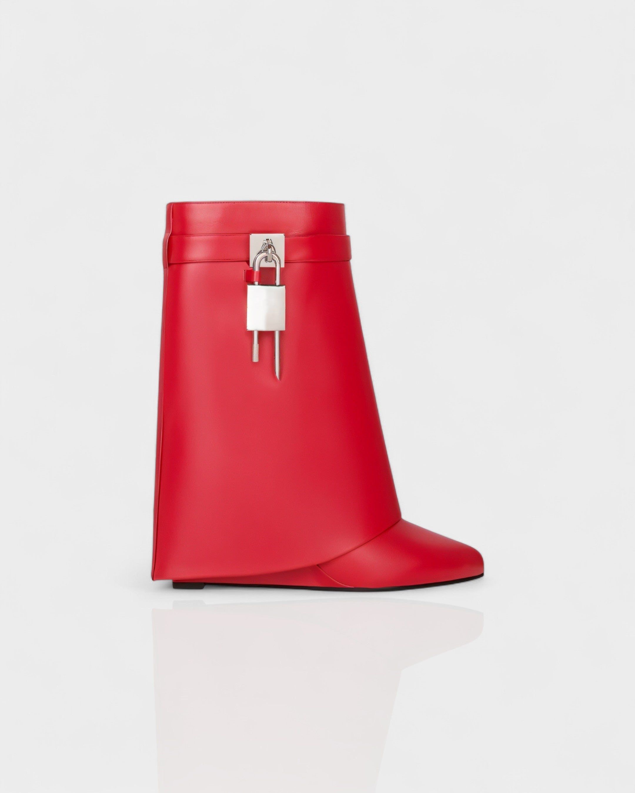 AVELINE | Padlock Wedge Faux Leather Ankle Boots