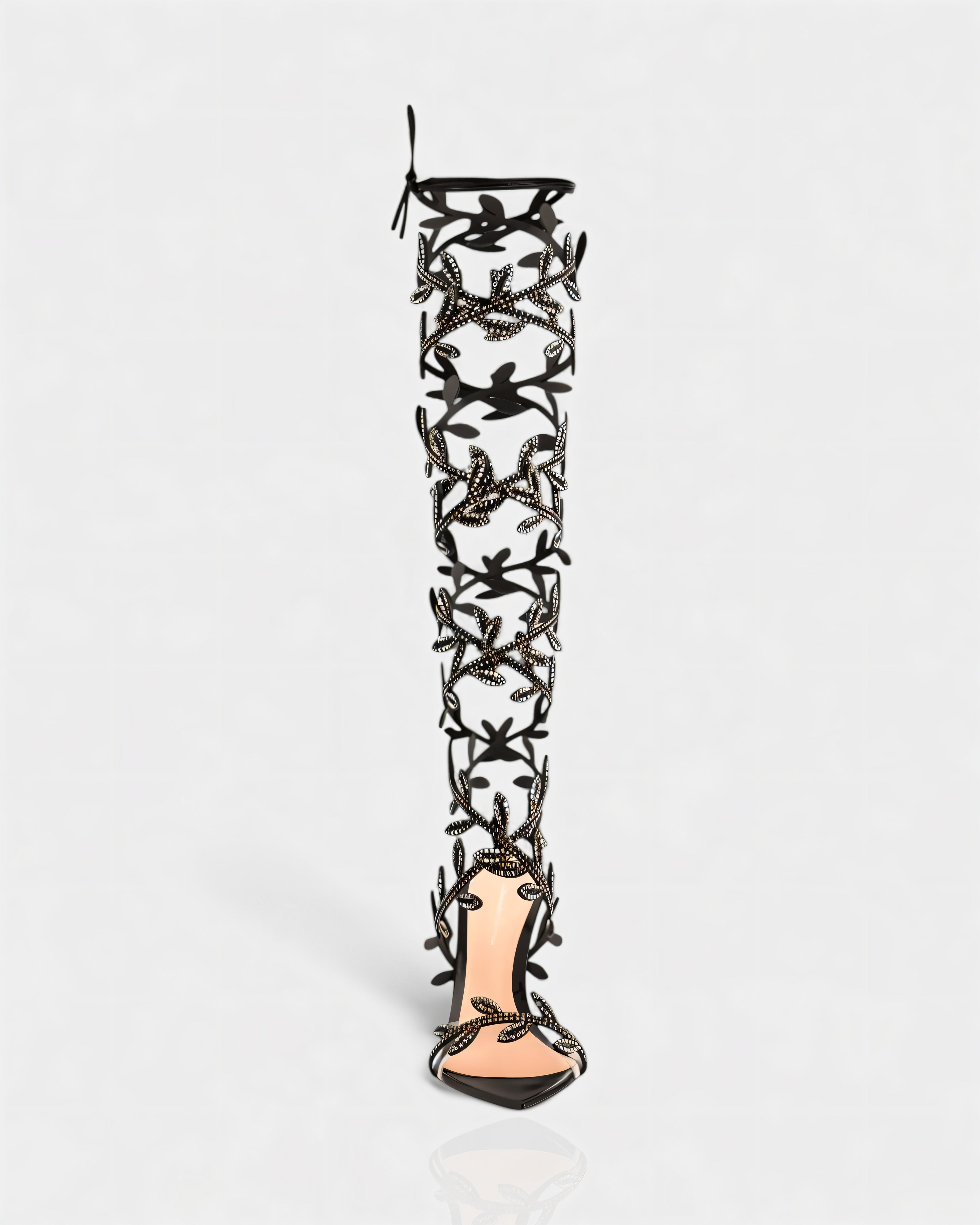 QUINA | Leaf Embellished Lace-Up Stiletto Heels