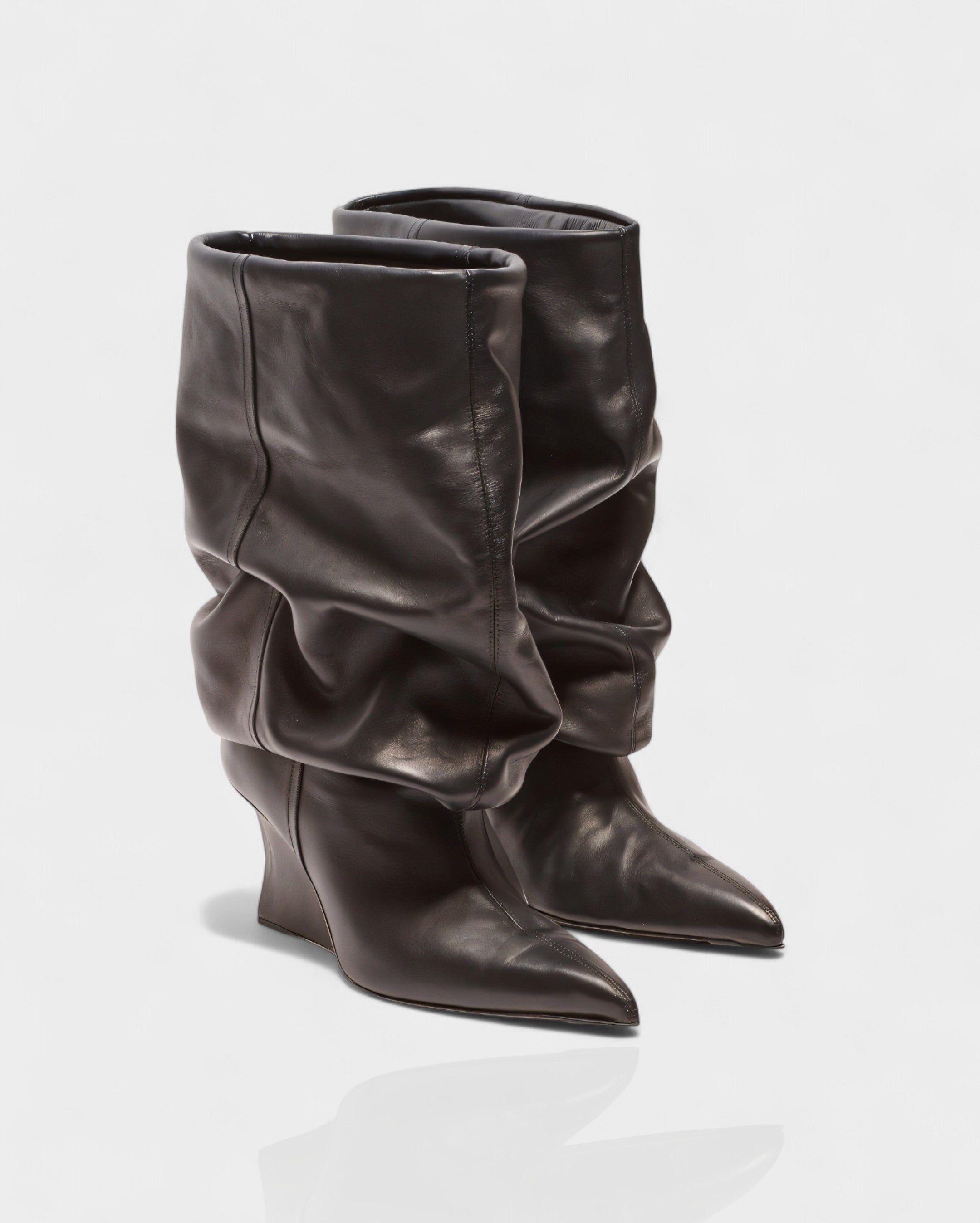 IRELLE | Slouchy Faux Leather Pointed Wedge Heel Boots