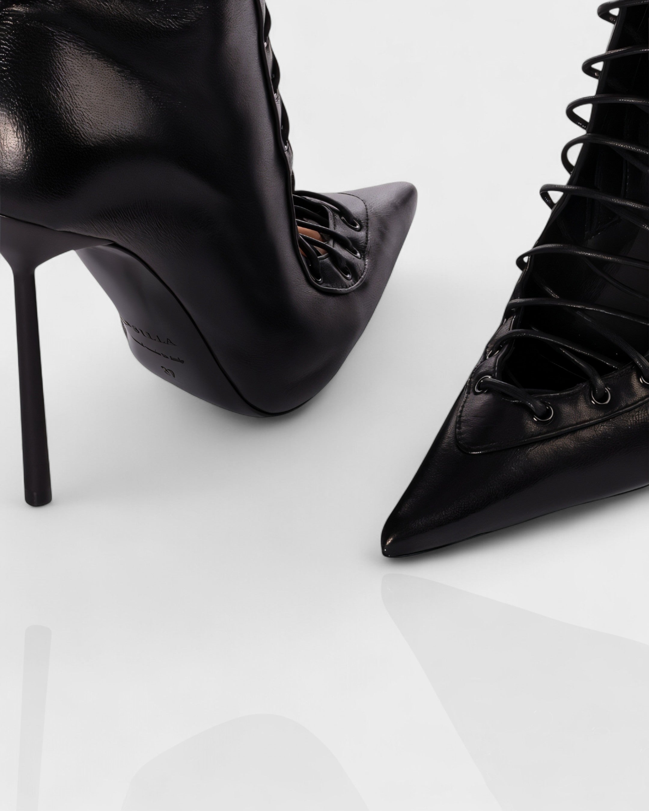 ESCAS | Lace-Up Faux Leather Knee-High Stiletto Boots