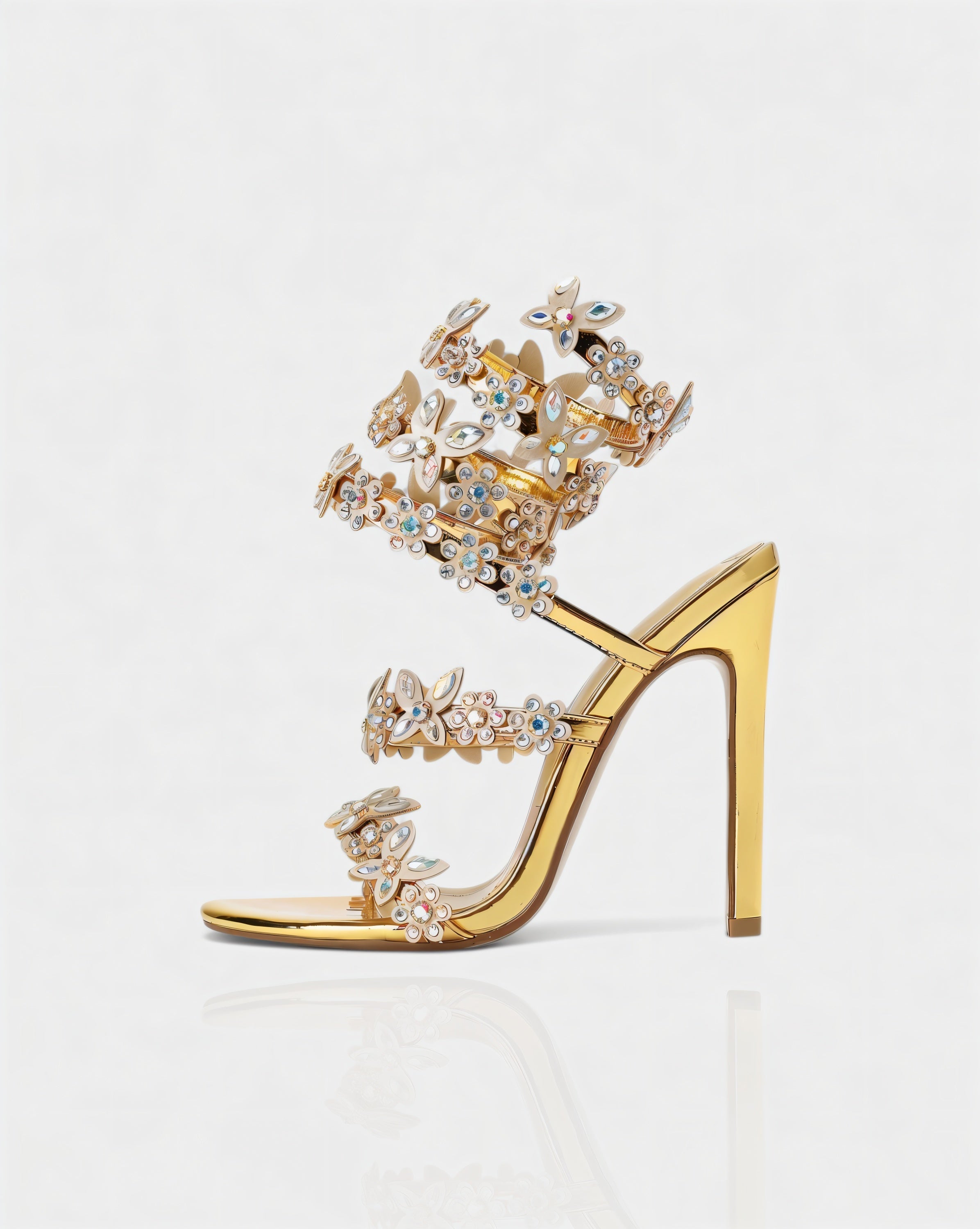 VALENA | Crystal Embellished Butterfly & Floral Strappy High Heels