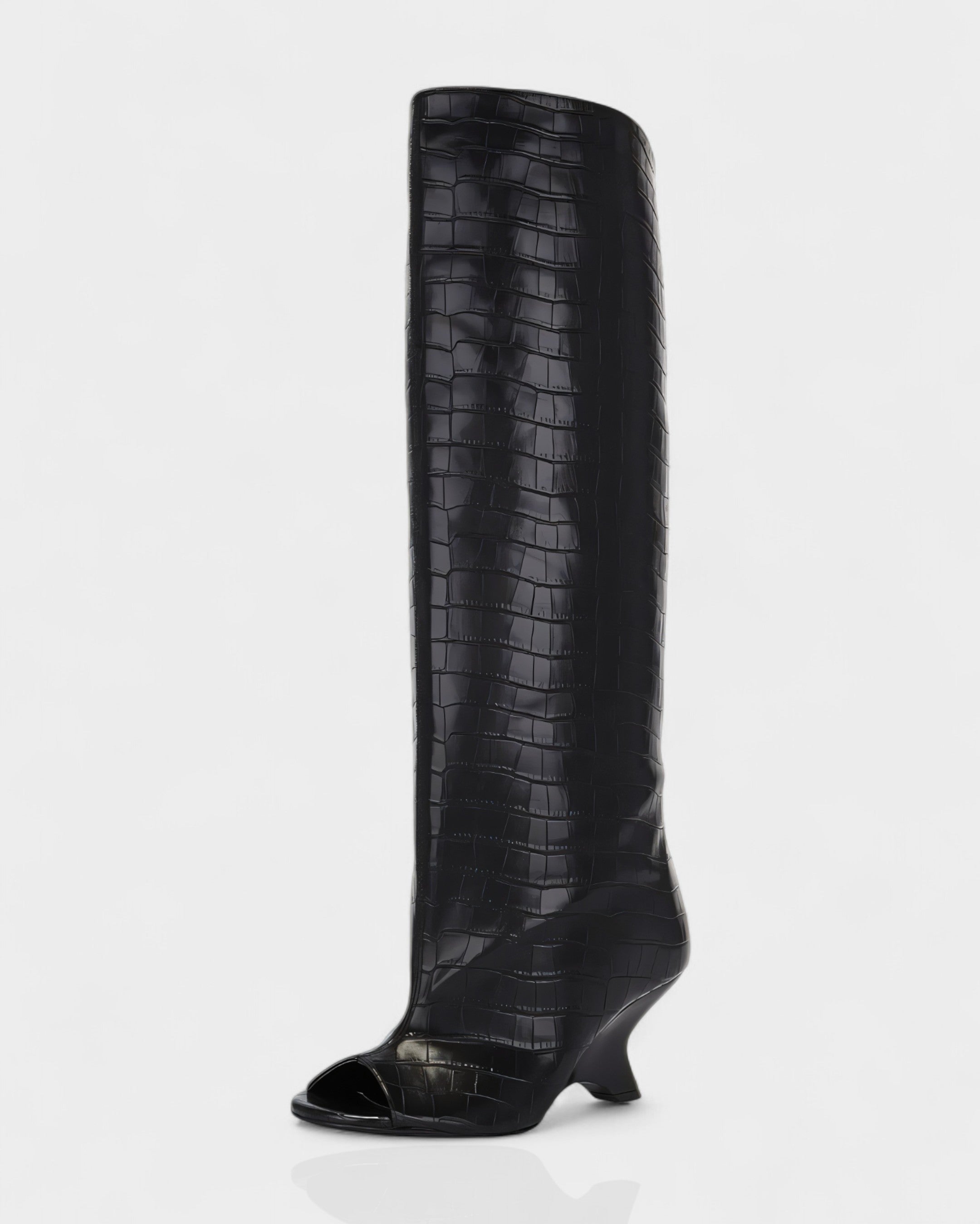 HELIRA | Peep Toe Wedge Knee High Boots