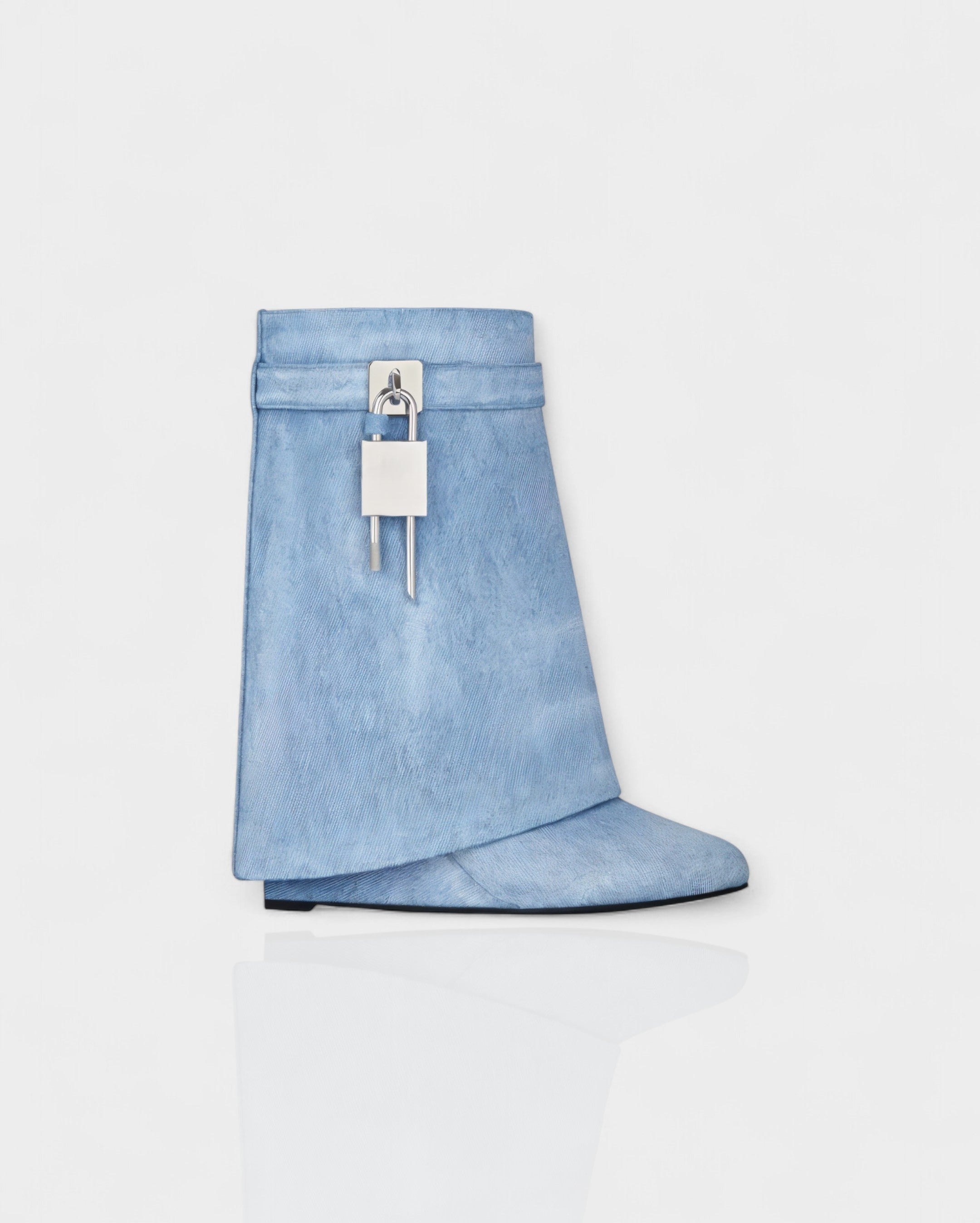 AVELINE | Padlock Wedge Faux Leather Ankle Boots