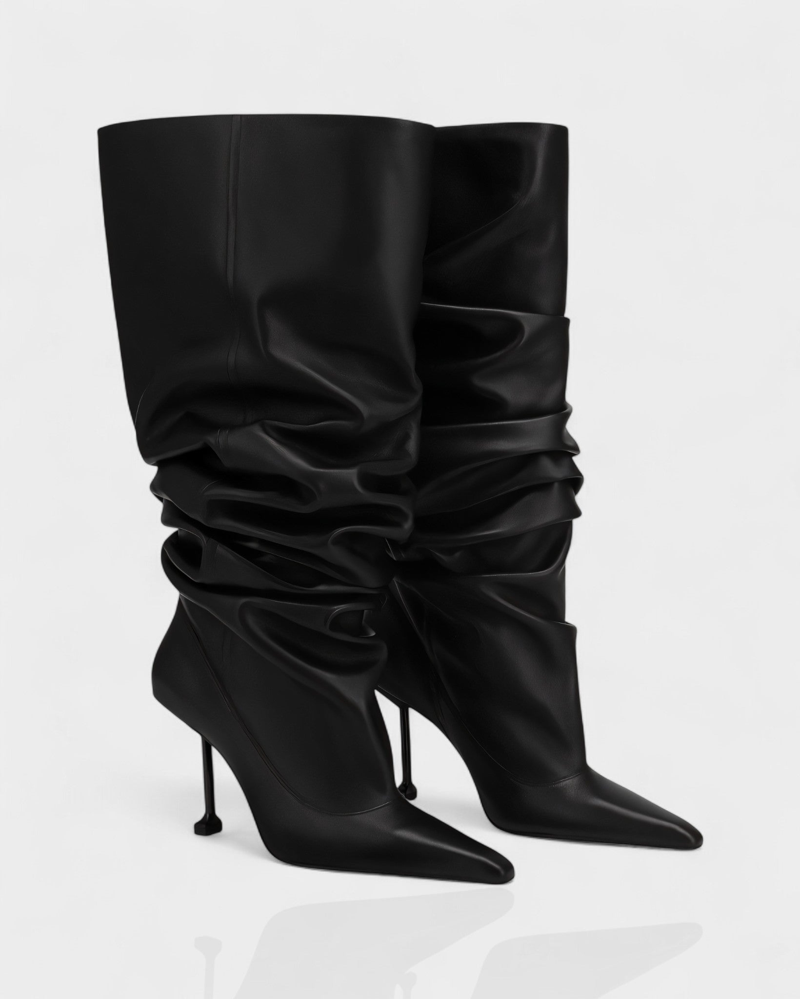 BELLARA | Faux Leather Slouchy Pointed Toe Stiletto Boots