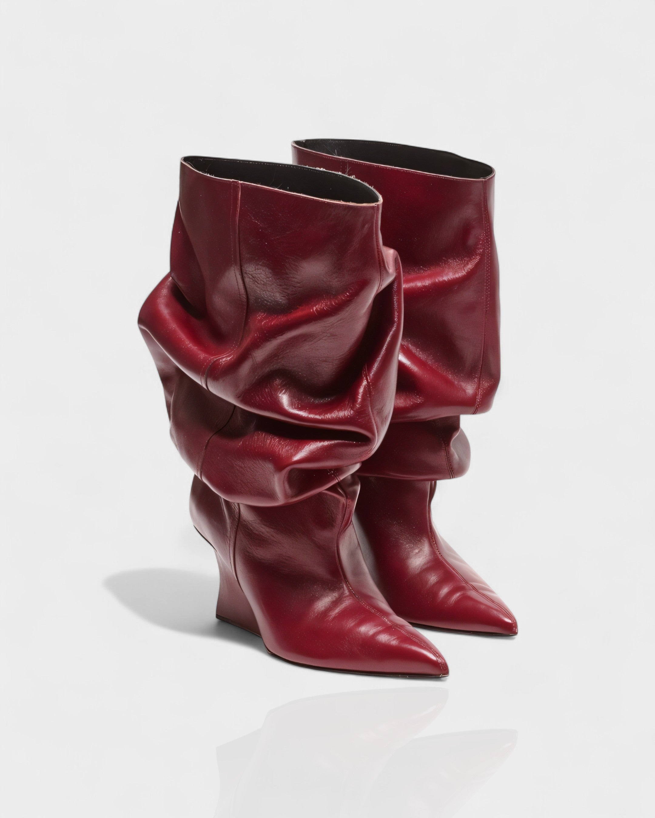 IRELLE | Slouchy Faux Leather Pointed Wedge Heel Boots