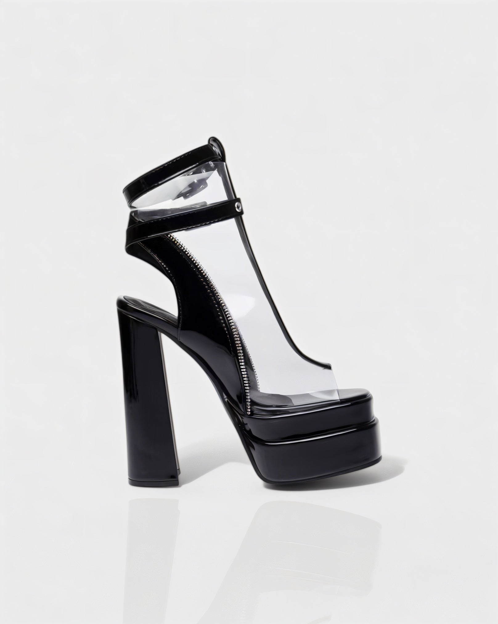 ELARYA | Peep Toe Heels with Clear Panels & Ankle Strap