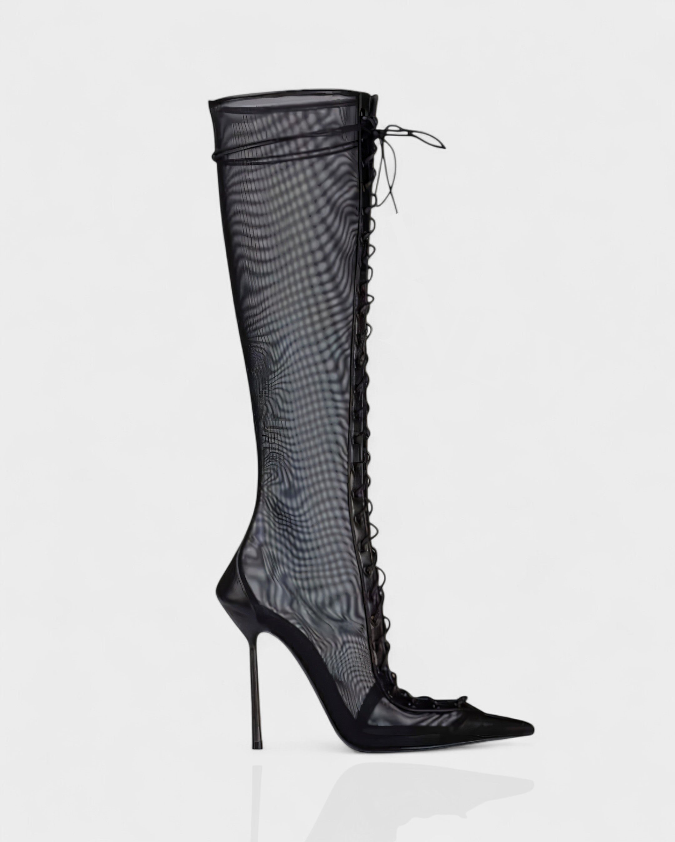 ESCAS | Lace-Up Mesh Knee-High Stiletto Boots