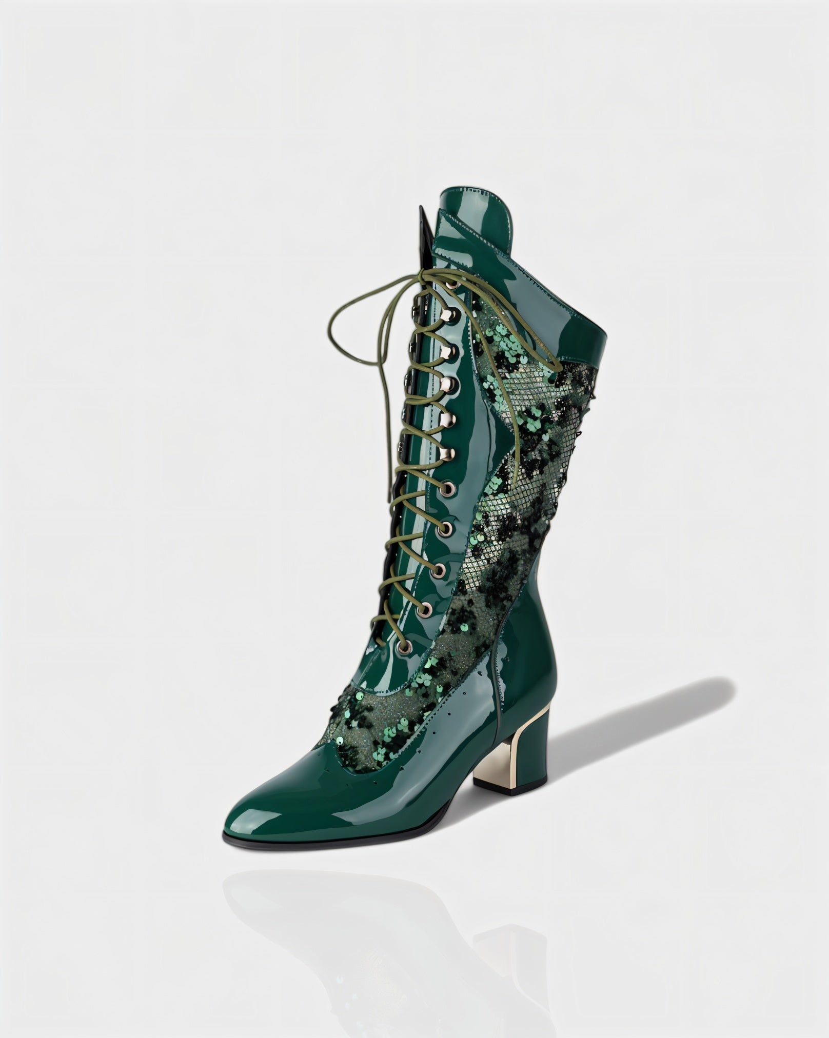 AROLA | Lace-Up Embroidered Mid-Calf Boots