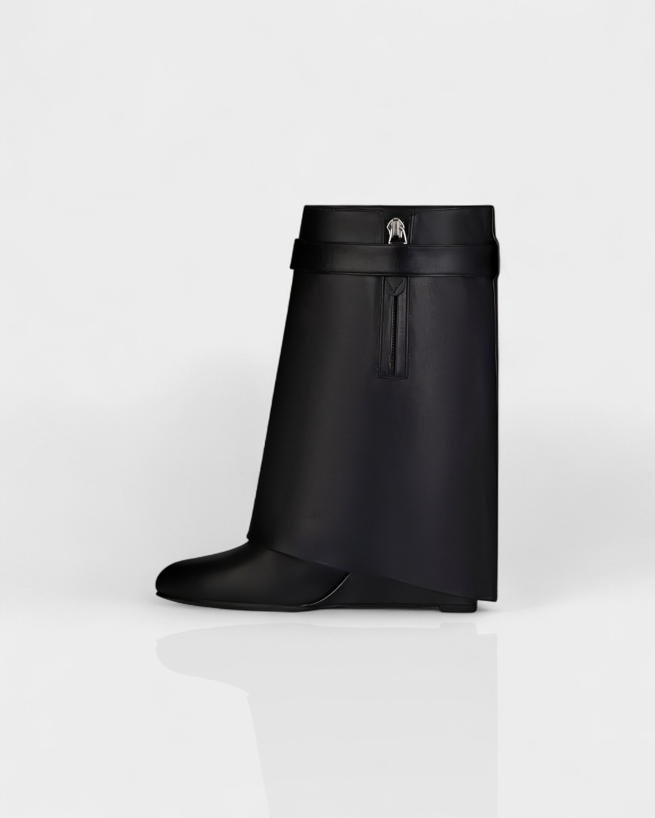 AVELINE | Padlock Wedge Faux Leather Ankle Boots