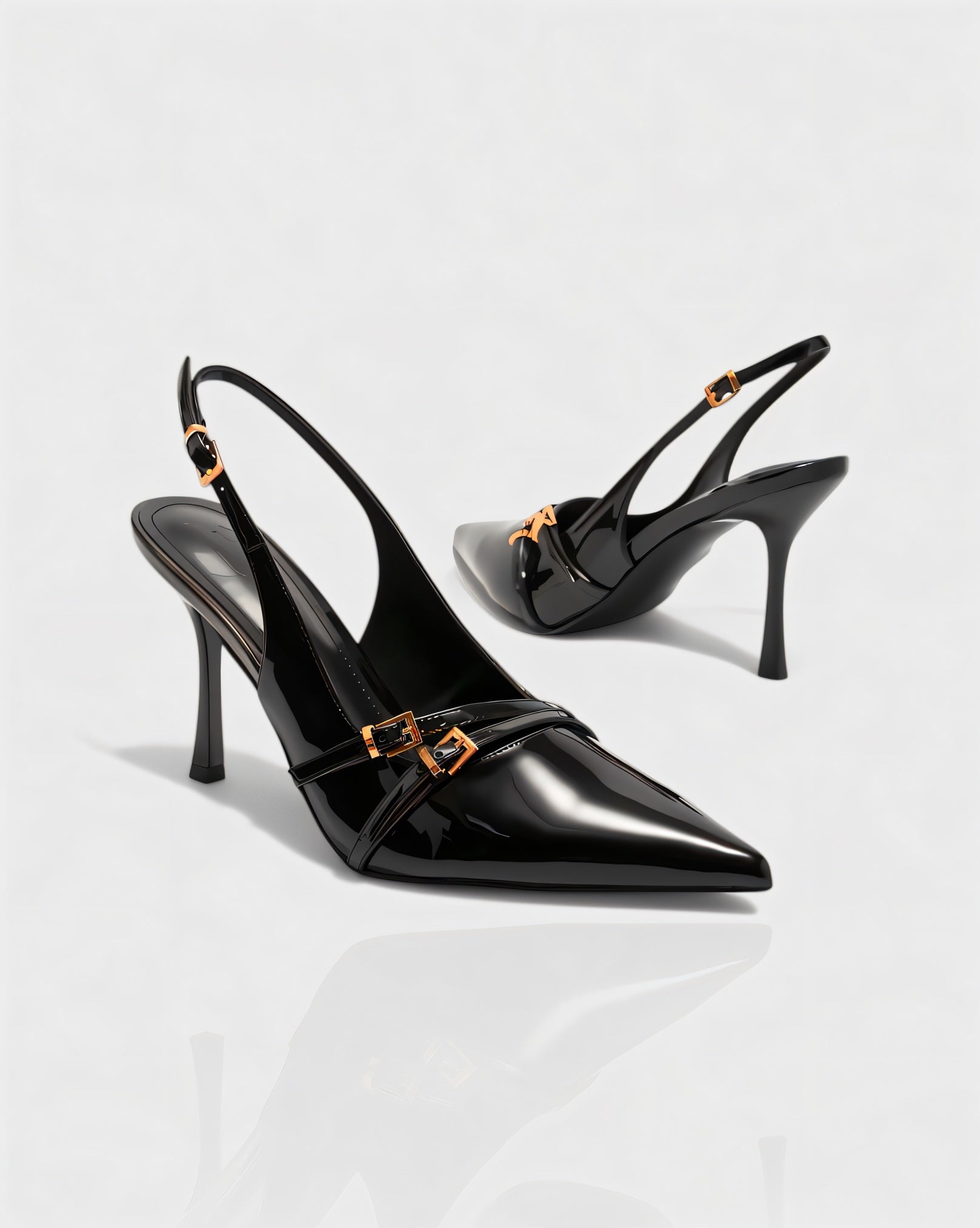 VALEN | Patent Buckle Slingback Heels